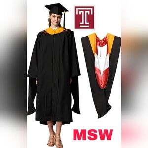 Temple University Master of Social Work  S/M Graduation Gown with Cap and Hood
